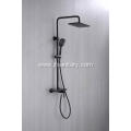 Black Square Shower Mixer Set With Marble Shelf